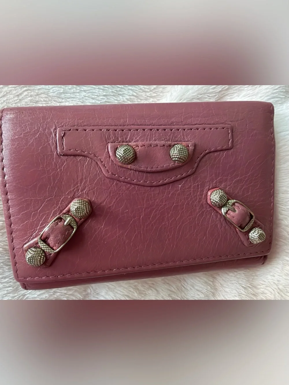 Balenciaga authentic Paris Leather Wallet and Key Case Set Mauve Pink
